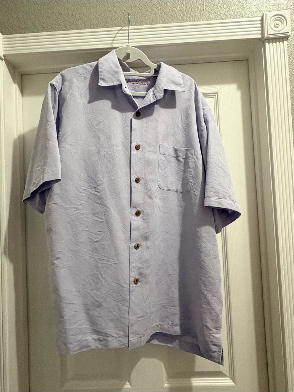 Caribbean Men’s Lilac Tropical Jacquard Button Down Shirt XL Modal Blend